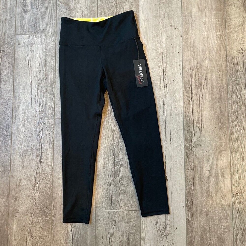 WILDFOX Sweat Leggings‎ Womens XL Black Lemon High Waist Active NEW
